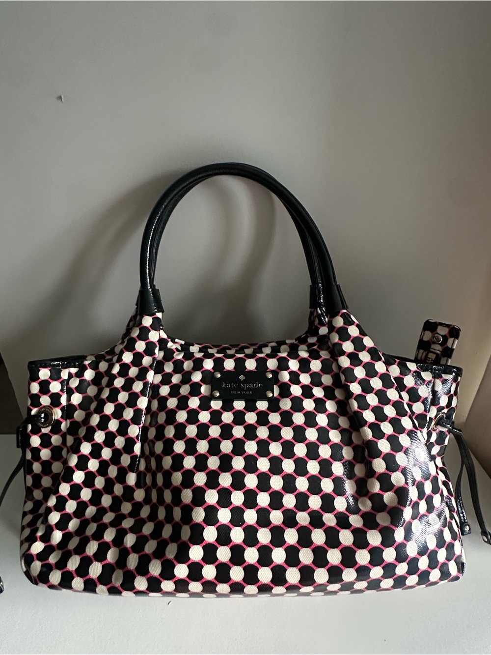 kate spade Black and Pink Dot-Pattern Tote